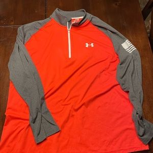 Under Armour 1/4 Zip Moisture Wicking long sleeve - American Flag on sleeve- XL